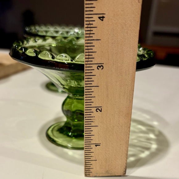 Pair of Vintage green Glass Pedestal Dish Candy Dish Jewelry Dish - Picture 5 of 6
